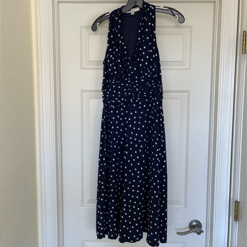 Evan Picone Navy Blue Polka Dot Halter Swing Dress GUC